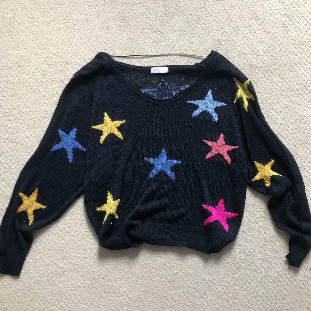 Black Vestique Sweater With Colorful Stars